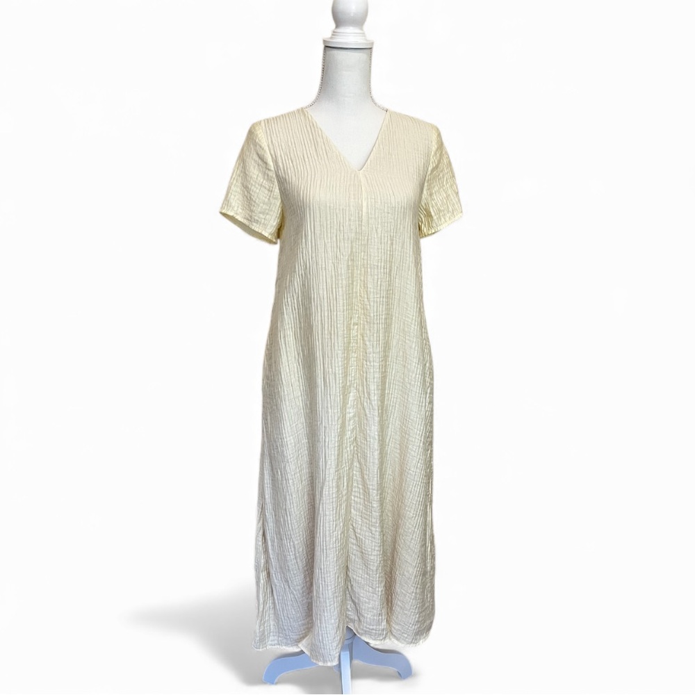 Oak + Fort Textured V-Neck Midi Dress - Size XS